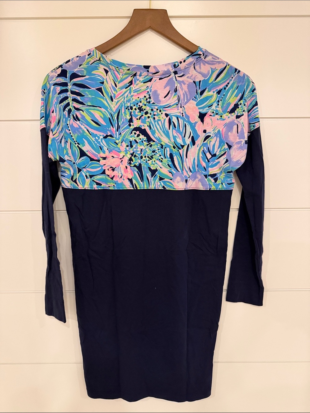 Lilly Pulitzer Navy Dress with Pink, Blue & Green Floral Yoke
